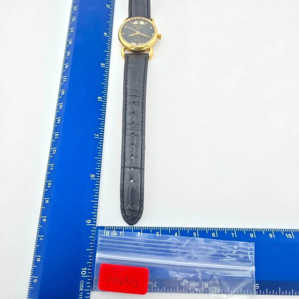 Vtg BLACK HILLS GOLD Ladies Watch 12K Rose & Yellow Gold Leaves Black Band 7.5